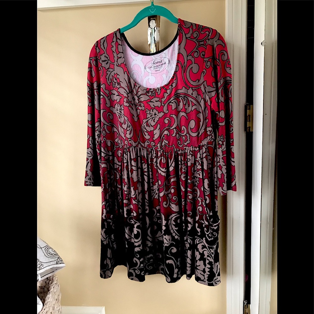 Chico’s Soma lounge size M 3/4 sleeves jersey knit leisure party yoga red black - Picture 2 of 10